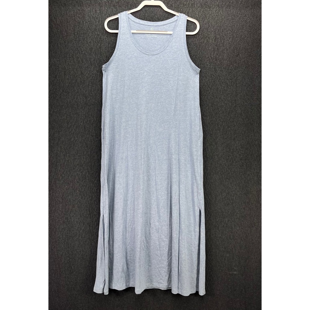 Free Fly Bamboo Cotton Maxi Dress Heather Light Blue Sleeveless Tank Pocket L